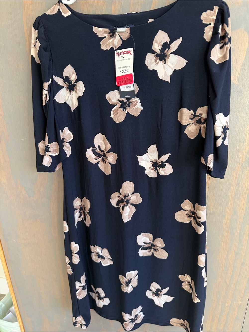 T.J.Maxx Navy Dress with Beige Floral Print